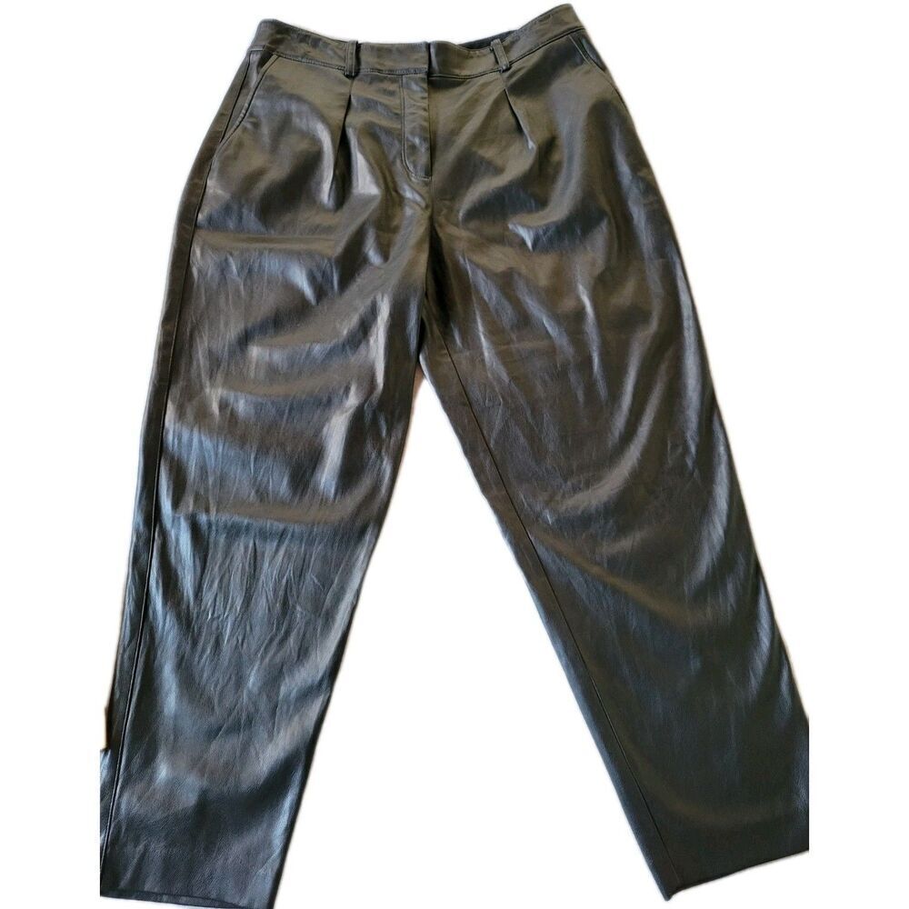 Calvin Klein Faux Leather Pants Women Sz.8 Black Highrise 24"Inseam Trousers
